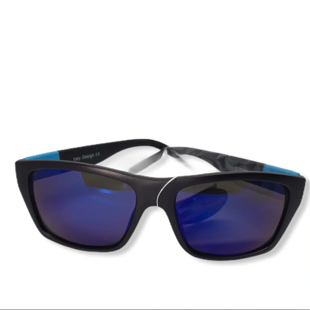 Black and Blue Mirrored Sunglasses Retro Deadstock Unisex Minimalist Style